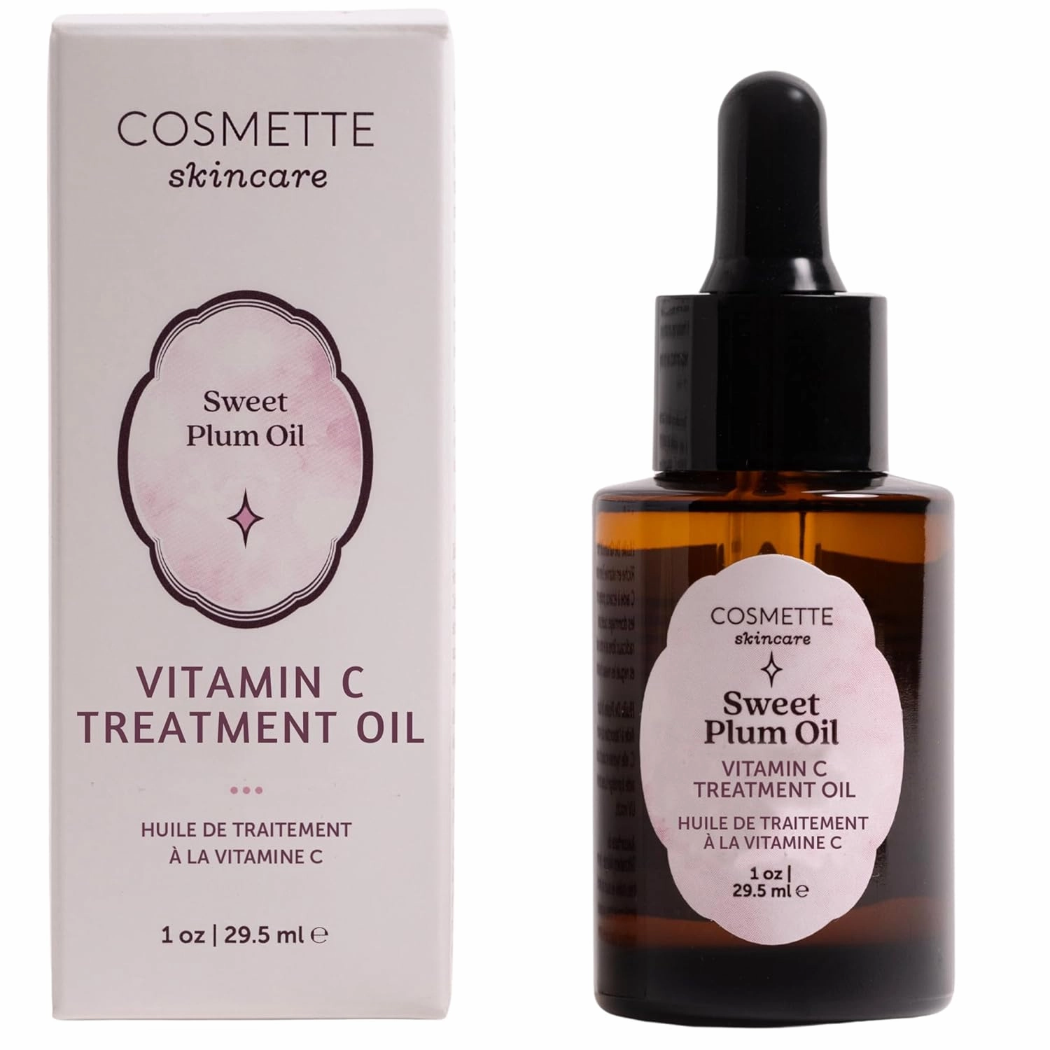 Cosmette Sweet Plum Vitamin C Facial Oil With Grape Seed, Almond, Coconut & Castor Oils, Hydrating Daily Face Oil to Support & Protect Skin Health, Plant Based Natural Skin Care, Vegan, 1 FL Oz
