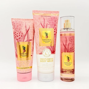 Costa Rica Pink Pineapple Sunrise 3-Piece Bath Bundle | Ultimate Hydration Body Cream, Moisturizing Body Wash and Fine Fragrance Mist