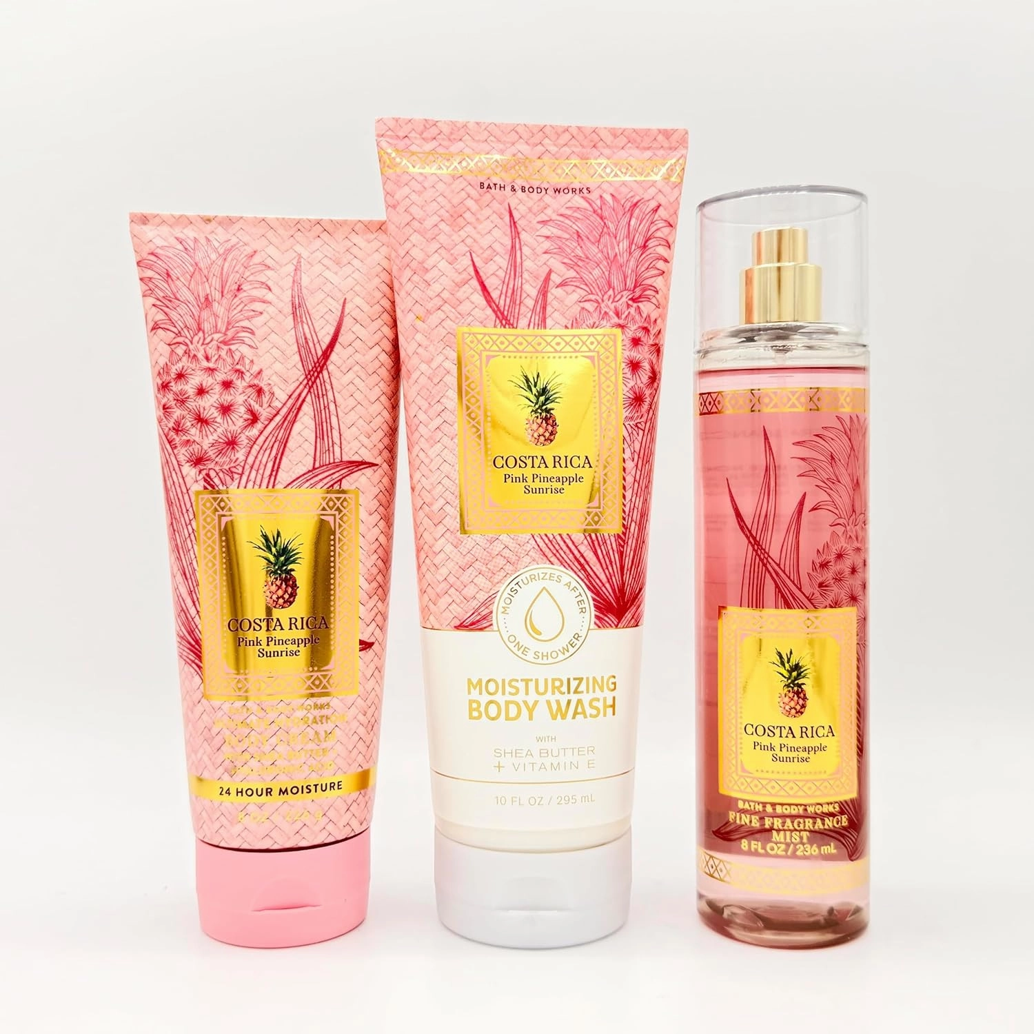 Costa Rica Pink Pineapple Sunrise 3-Piece Bath Bundle | Ultimate Hydration Body Cream, Moisturizing Body Wash and Fine Fragrance Mist