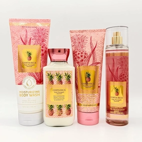 Costa Rica Pink Pineapple Sunrise 4-Piece Bath Bundle | Moisturizing Body Wash, Body Lotion, Ultimate Hydration Body Cream and Fine Fragrance Mist