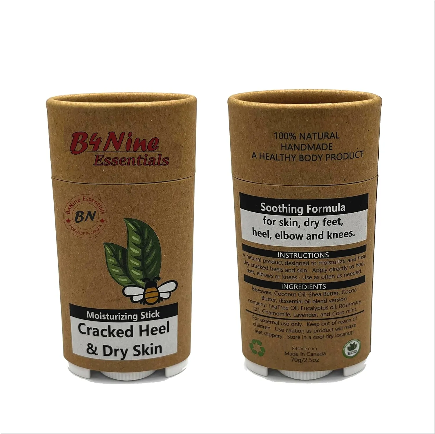 Cracked Heel Repair Foot Cream Stick for Dry Skin Heel Moisturizer Balm Treatment. Made in Canada 2.5oz (2 Pack, Natural)