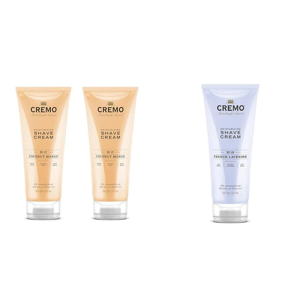 Cremo Coconut Mango and French Lavender Moisturizing Shave Creams, Astonishingly Superior Shaving Creams for Women, 6 Fl Oz, Pack of 2