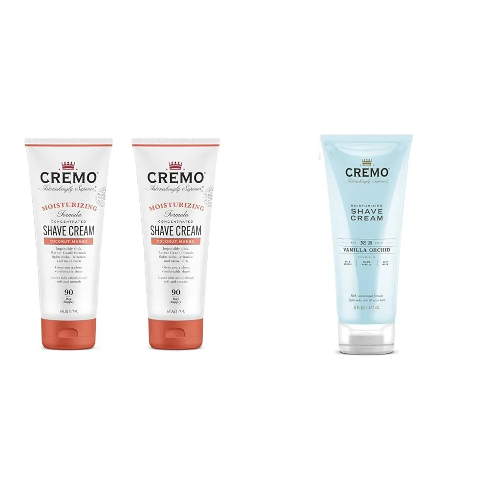 Cremo Coconut Mango Moisturizing Shave Cream, Astonishingly Superior Ultra-Slick Shaving Cream & Vanilla Orchid Moisturizing Shave Cream, Astonishingly Superior Ultra-Slick Shaving Cream