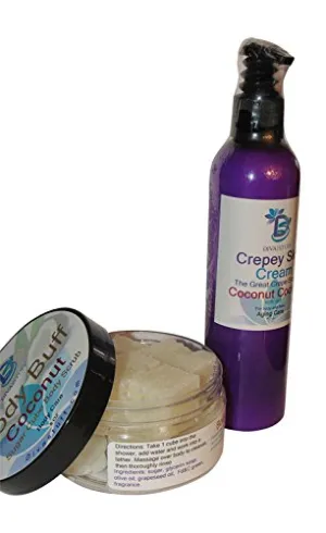 Crepey Skin Body & Face Cream & Exfoliating Sugar Scrub Set, With Hyaluronic Acid, Alpha Hydroxy and More (coconut cocktail scent))