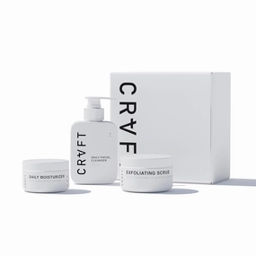 CRVFT Men’s Facial Care Kit | Aloe Vera Face Wash 3oz | Hyaluronic Moisturizer 1oz | Charcoal Exfoliating Scrub 1.7oz | 3 Piece Complete Daily Skin Care System | Look   Feel Your Best [Scented]