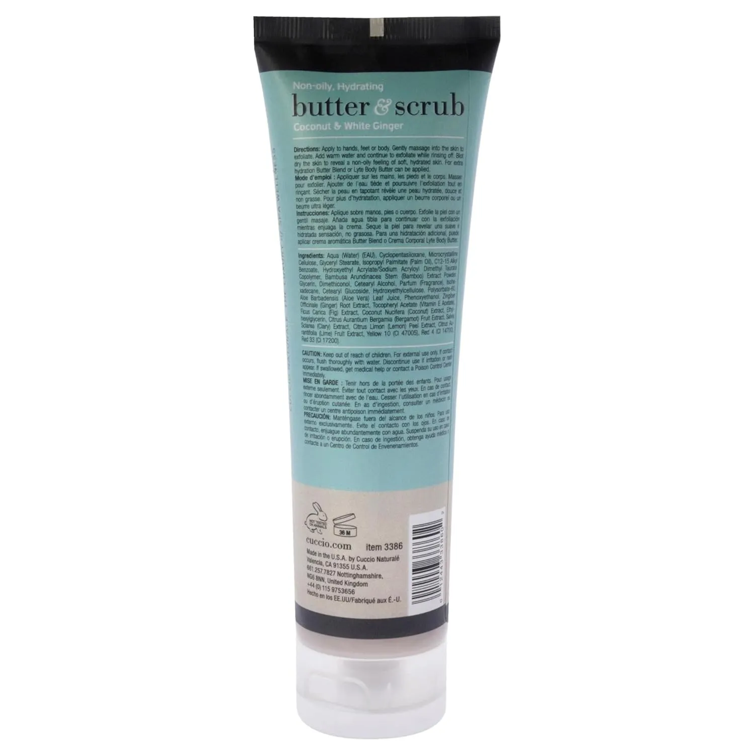 Cuccio Naturale Butter Scrub - Exfoliates And Hydrates - For Softer, Radiant Looking Skin - Infuses Moisture Into Dry Skin - Non-Oily 24 Hour Hydration - Creamy - Coconut And White Ginger - 4 Oz