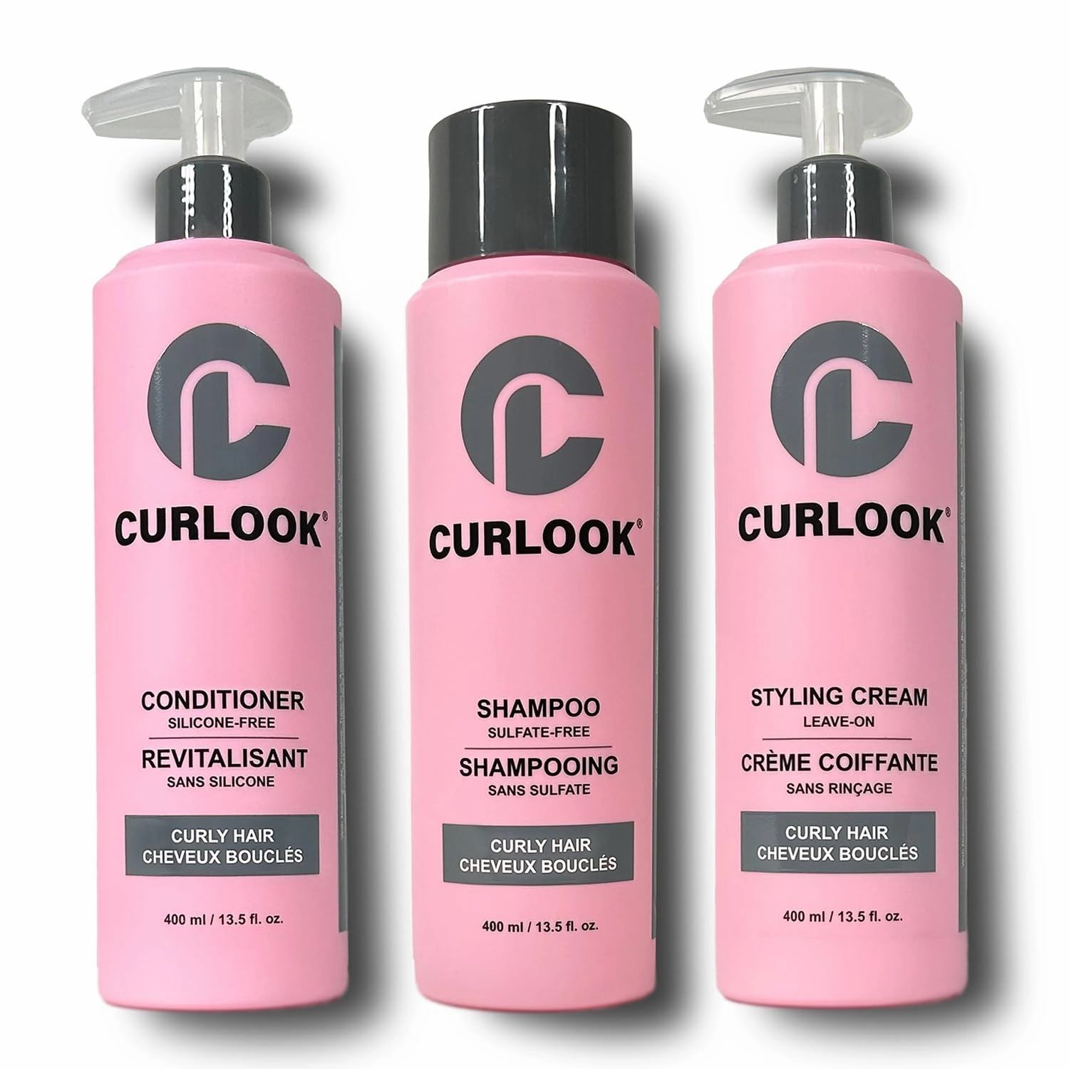 Curly Hair Bundle | Shampoo, Conditioner & Leave-In Styling Cream Set | Sulfate-Free, Silicone-Free | Pack of 3-400ml (13.5 oz) Each Bottle | Made in Canada