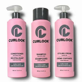 Curly Hair Bundle | Shampoo, Conditioner & Leave-In Styling Cream Set | Sulfate-Free, Silicone-Free | Pack of 3-400ml (13.5 oz) Each Bottle | Made in Canada