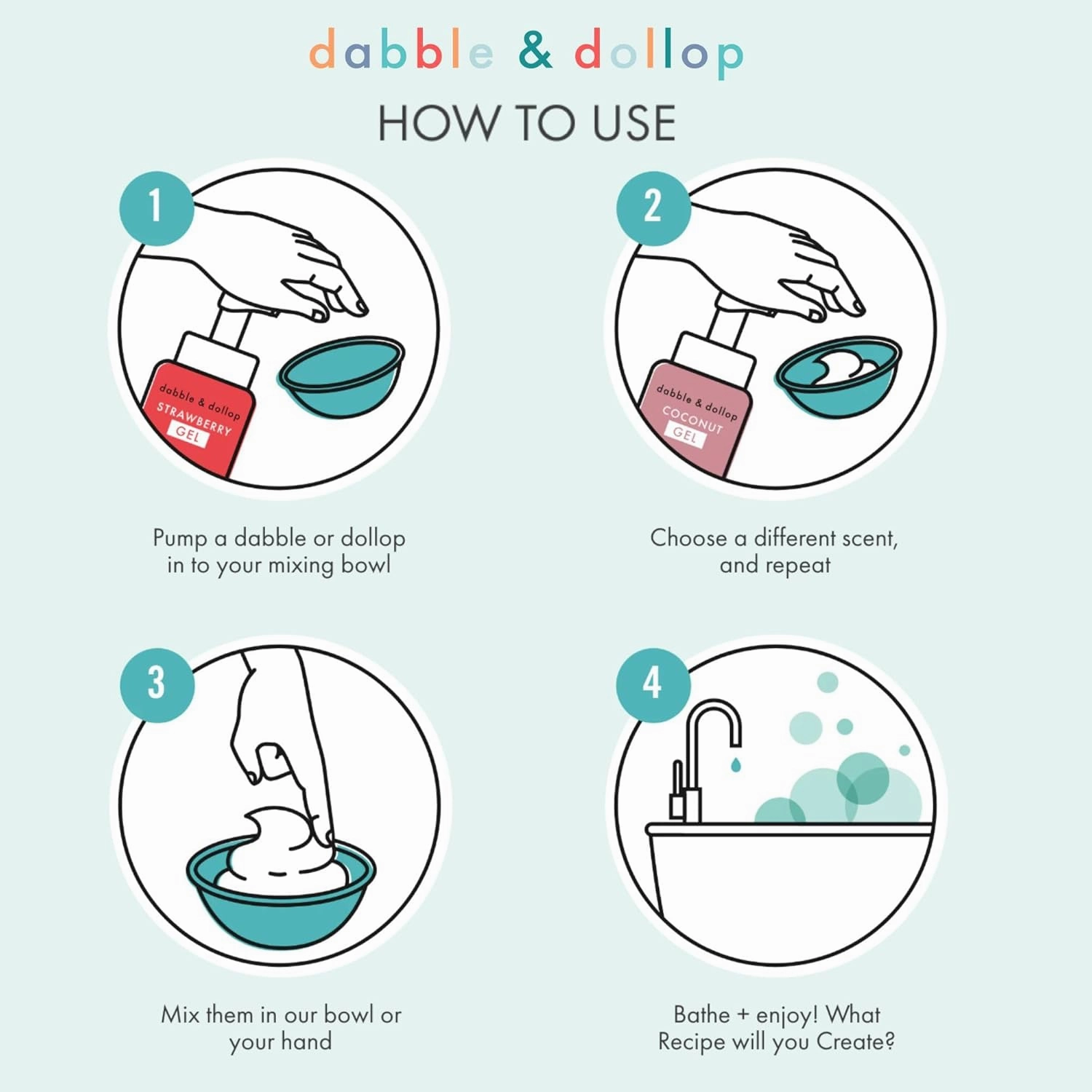 Dabble & Dollop Tropical Mini Bath Bombs & Coconut Shampoo, Body Wash and Bubble Bath for Kids - All Natural Scents, Resealable Pouch, USA Made, Vegan, Gluten-Free, Cruelty-Free (Pack of 2)