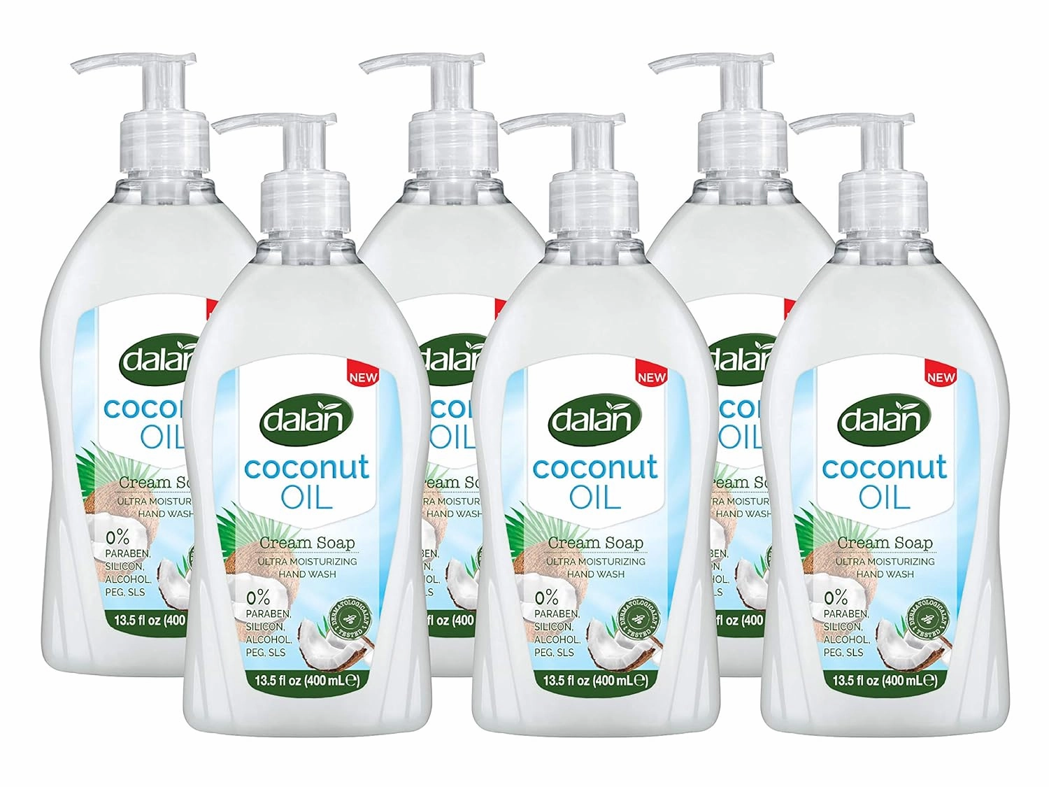 Dalan Coconut Oil Cream Ultra Moisturizing Liquid Hand Soap for Normal and Dry Hands Fresh Clean and Soft Feeling (13.5 Fl Oz / 400 mL (Pack of 6))