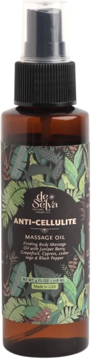 De Selva Anti-Cellulite Massage Oil – Firming Body Oil with Juniper, Grapefruit & Black Pepper – Circulation & Lymphatic Support – Cellulite Treatment for Legs & Thighs – 4 oz