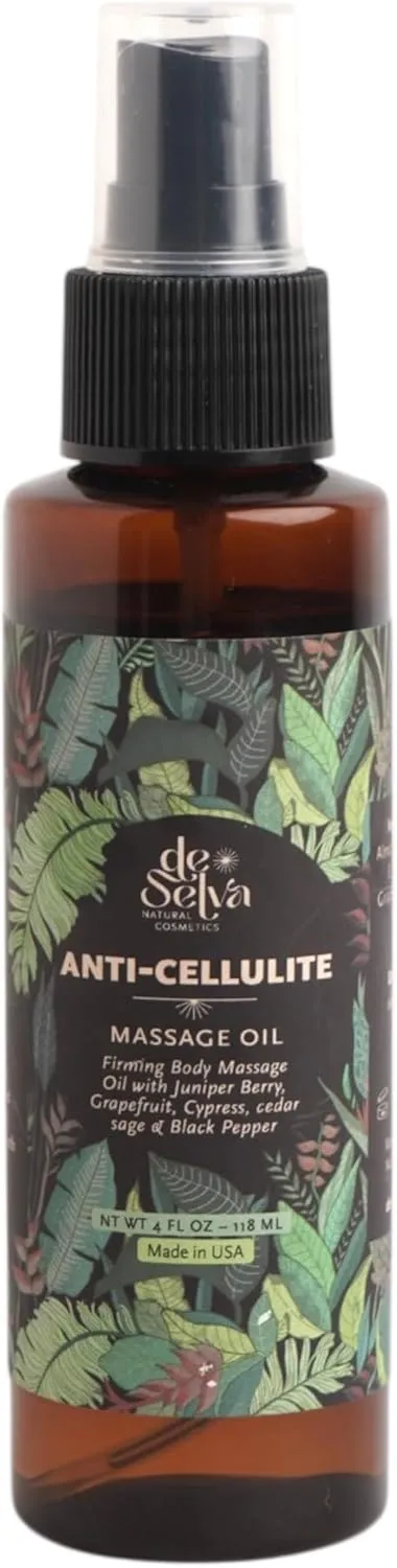 De Selva Anti-Cellulite Massage Oil – Firming Body Oil with Juniper, Grapefruit & Black Pepper – Circulation & Lymphatic Support – Cellulite Treatment for Legs & Thighs – 4 oz