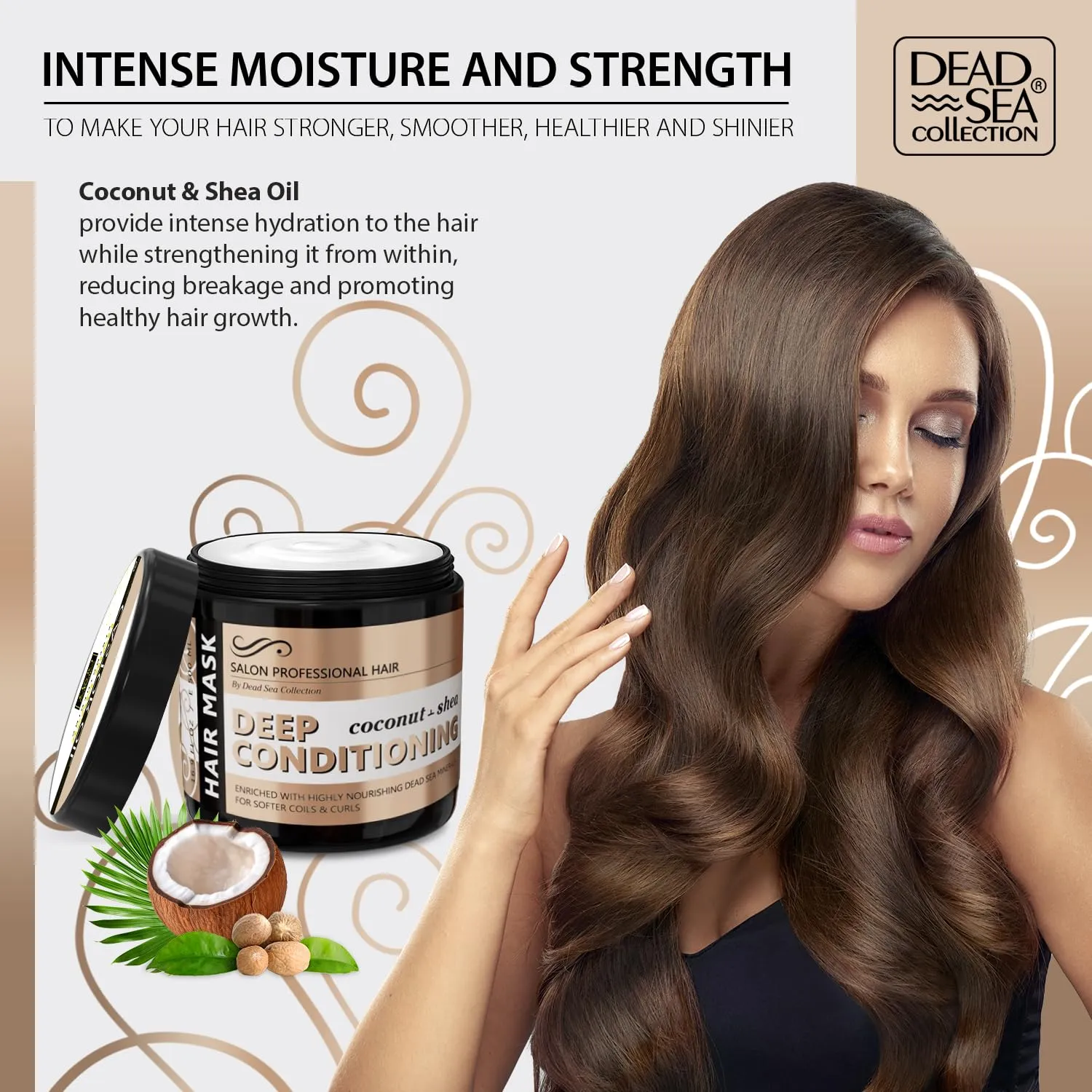 Dead Sea Collection Coconut & Shea Hair Mask - Repair, Strengthening and Hydrating for All Hair Types - with Nourishing Dead Sea Minerals and Coconut Oil - 16,9 Fl. Oz
