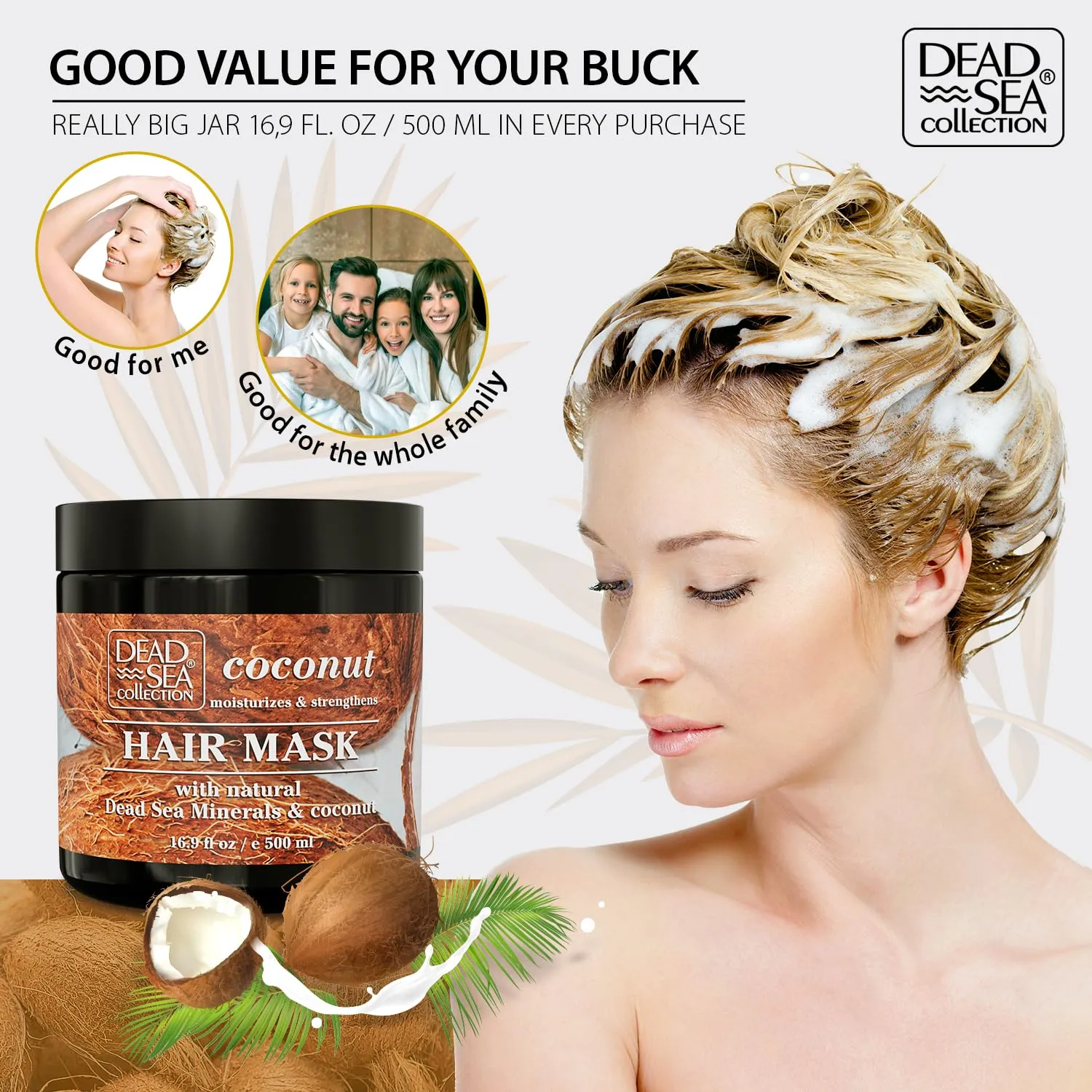 Dead Sea Collection Coconut Hair Mask - Repair, Strengthening and Hydrating for All Hair Types - with Nourishing Dead Sea Minerals and Coconut Oil - 16,9 Fl. Oz
