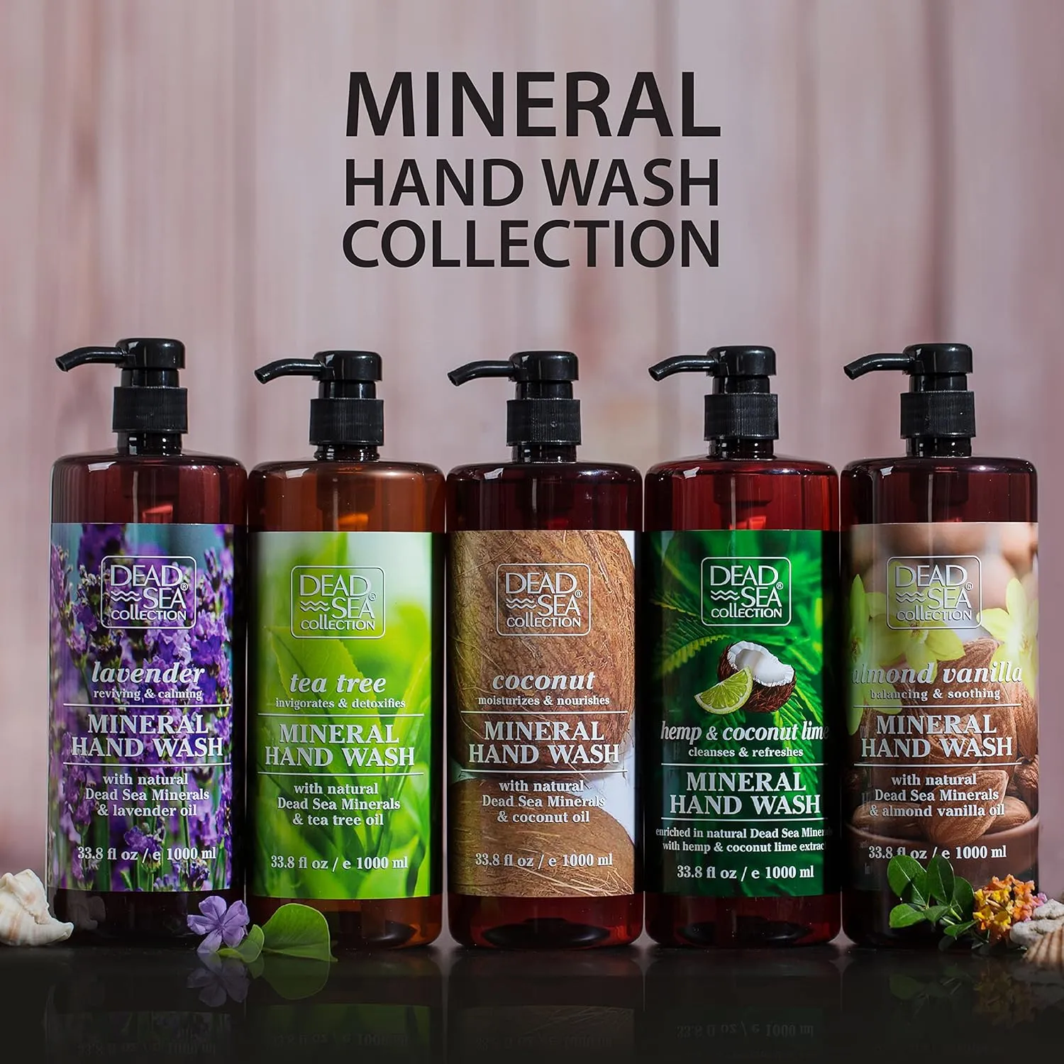 Dead Sea Collection Hand Soap Pump Hemp & Coconut Lime - Moisturizing Hand Wash with Dead Sea Minerals - Cleanses & Refreshes with Hemp - Coconut, Lime Oils, Pack of 2 (33.8 Fl Oz Each)