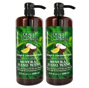 Dead Sea Collection Hand Soap Pump Hemp & Coconut Lime - Moisturizing Hand Wash with Dead Sea Minerals - Cleanses & Refreshes with Hemp - Coconut, Lime Oils, Pack of 2 (33.8 Fl Oz Each)