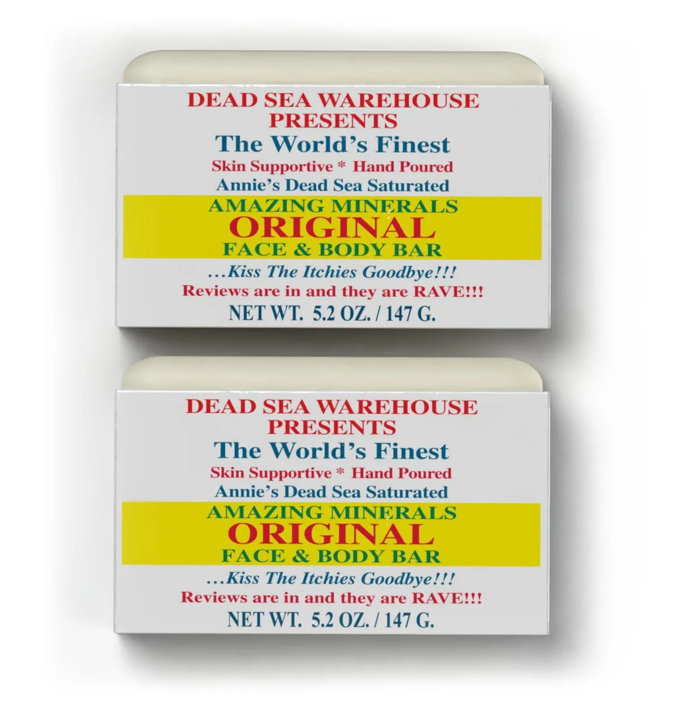 Dead Sea Warehouse - Dead Sea Salt Soap Bar - Original Face & Body Bar - Hydrating Mineral Soap for All Skin Types, Fragrance-Free - 2 Pack - 5.2 oz