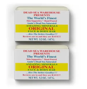 Dead Sea Warehouse - Dead Sea Salt Soap Bar - Original Face & Body Bar - Hydrating Mineral Soap for All Skin Types, Fragrance-Free - 2 Pack - 5.2 oz