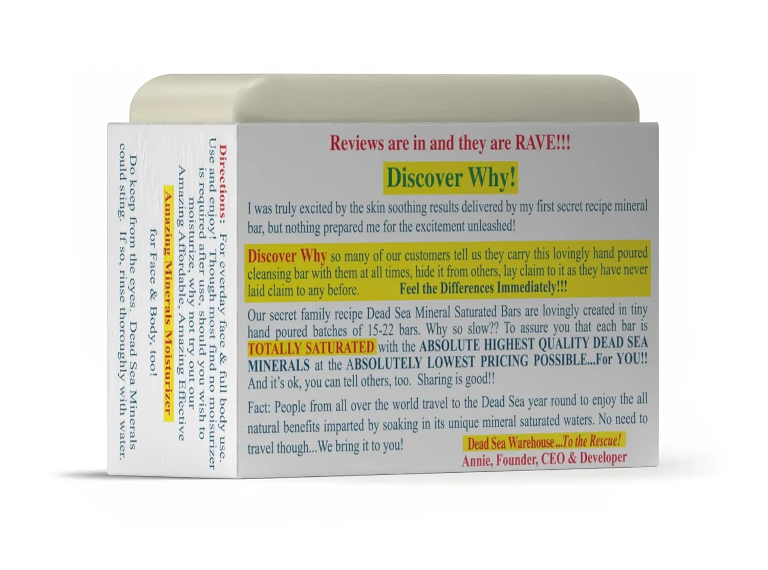 Dead Sea Warehouse - Dead Sea Salt Soap Bar - Original Face & Body Bar - Hydrating Mineral Soap for All Skin Types, Fragrance-Free - 2 Pack - 5.2 oz