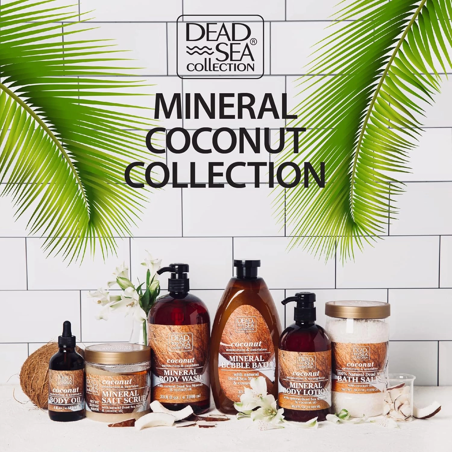 Dead Sea Collection Body Oil for Dry Skin- Scented Coconut – Vitamin E Moisturizing & Nourishing, Anti-Aging & Skin Elasticity Support for Face Pack of 2 (4 Fl. Oz Each)