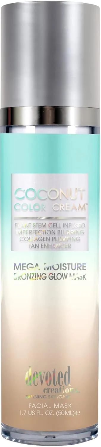 Devoted Creations Coconut Color Cream Mega Moisture Bronzing Glow Facial Mask Plant Stem Cell Infused, Collagen Plumping, Imperfection Blurring, Pore Tightening, Skin Perfecting Tan Enhancer 1.7 oz.