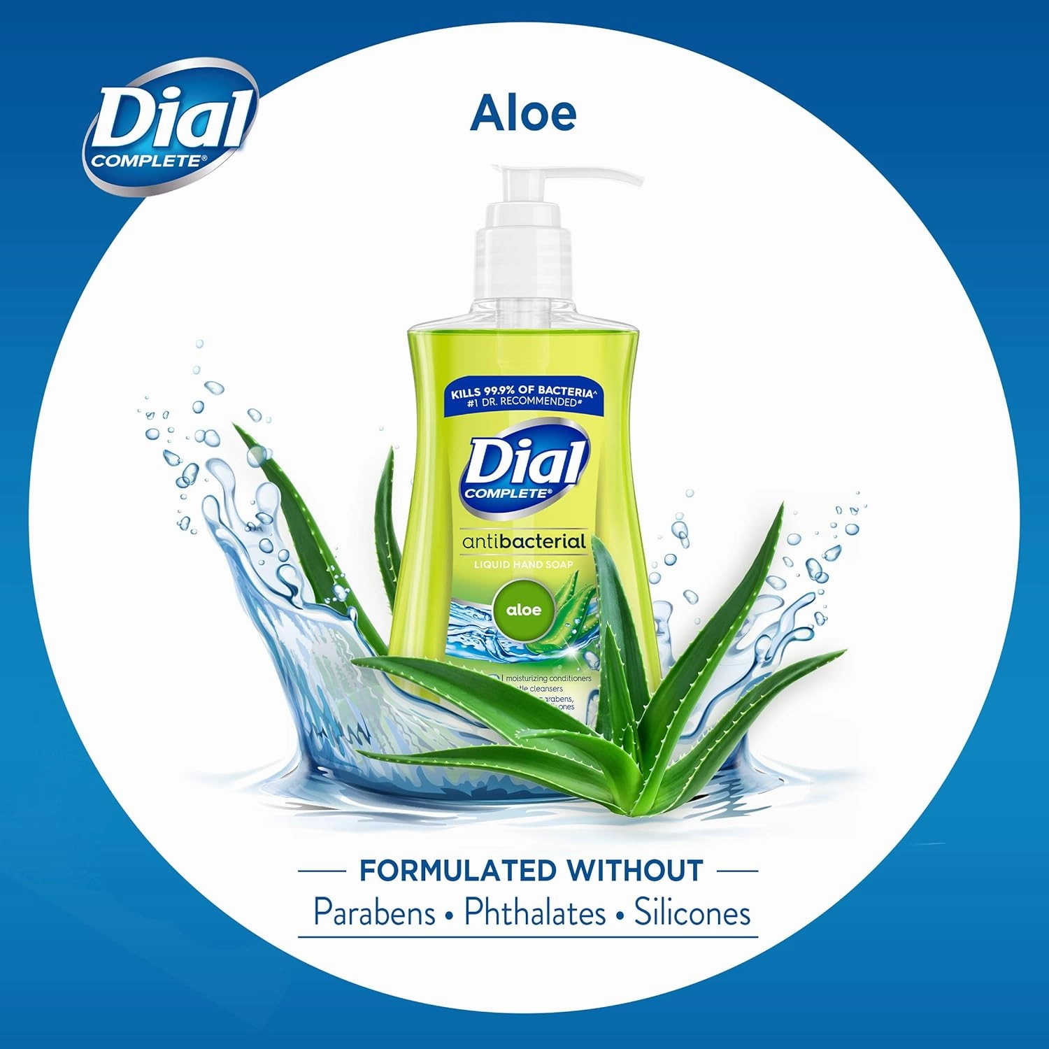 Dial Complete Antibacterial Liquid Hand Soap, Aloe Scent, 7.5 fl oz (12 count)