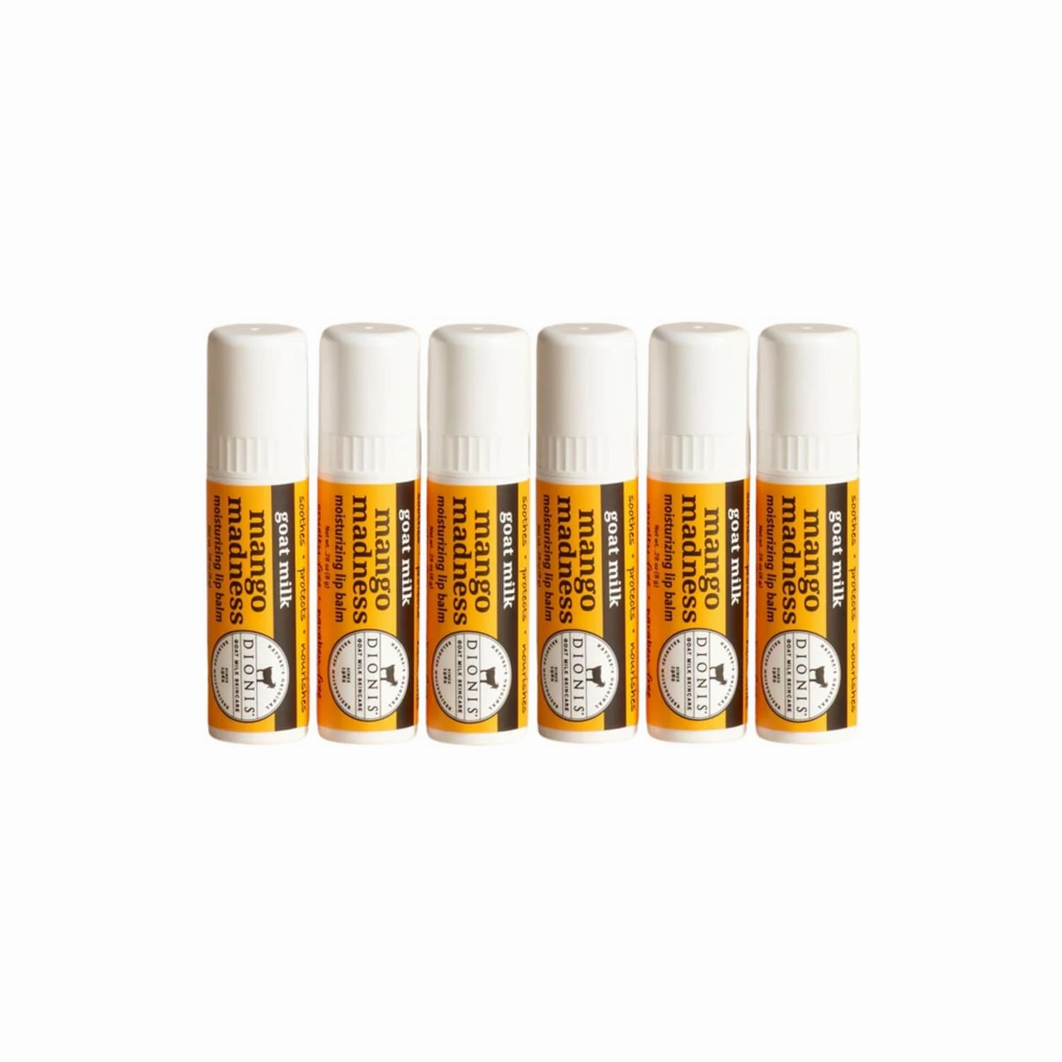 Dionis Goat Milk Skincare Scented Lip Balm, Beeswax, Shea Butter & Coconut Oil Self Care Made in The USA, Cruelty Free, Paraben Free Hydrating Moisturizer for Chapped Lips, Mango Madness, 0.28oz, 6pk