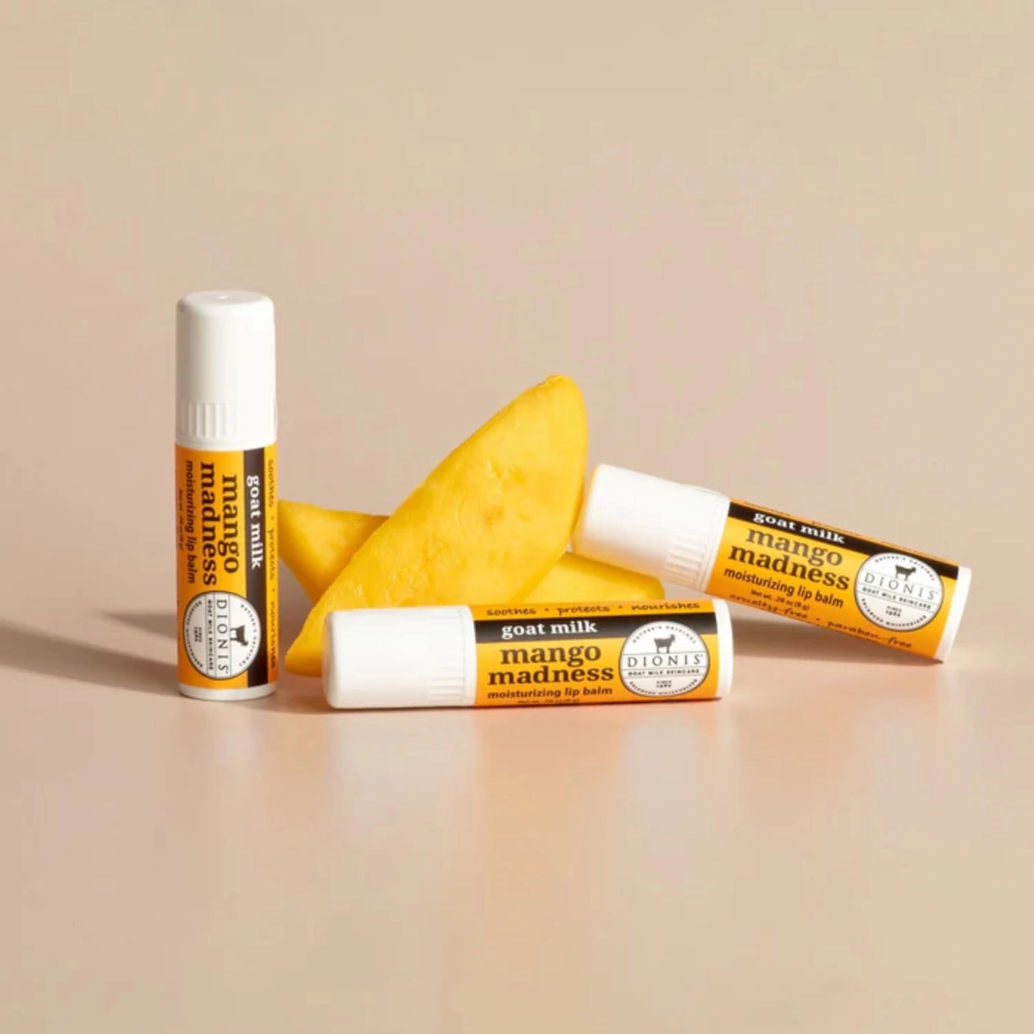 Dionis Goat Milk Skincare Scented Lip Balm, Beeswax, Shea Butter & Coconut Oil Self Care Made in The USA, Cruelty Free, Paraben Free Hydrating Moisturizer for Chapped Lips, Mango Madness, 0.28oz, 6pk