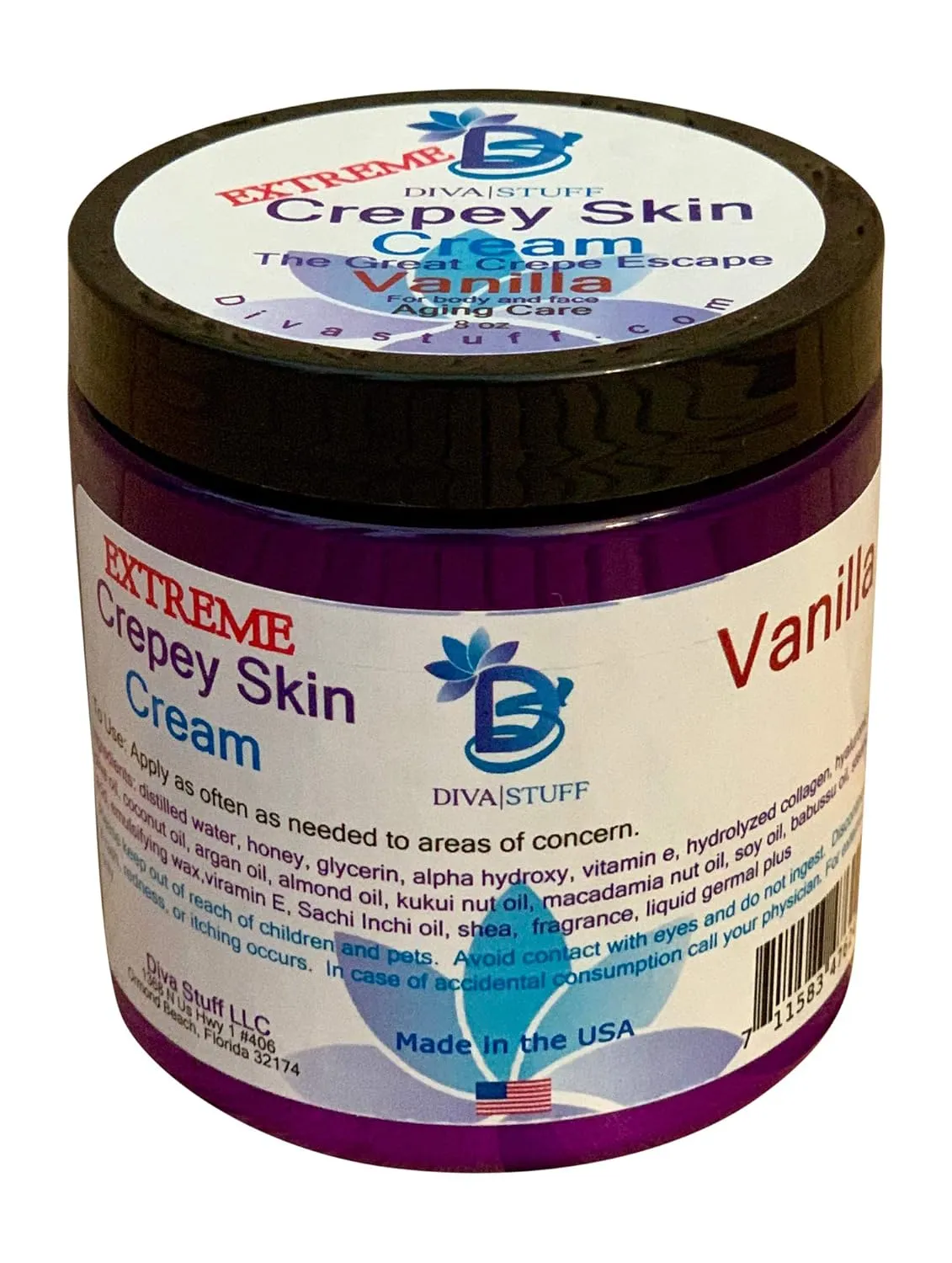 Diva Stuff Extreme Crepey Skin Body & Face Cream With Hyaluronic Acid, Alpha Hydroxy and More (Vanilla)