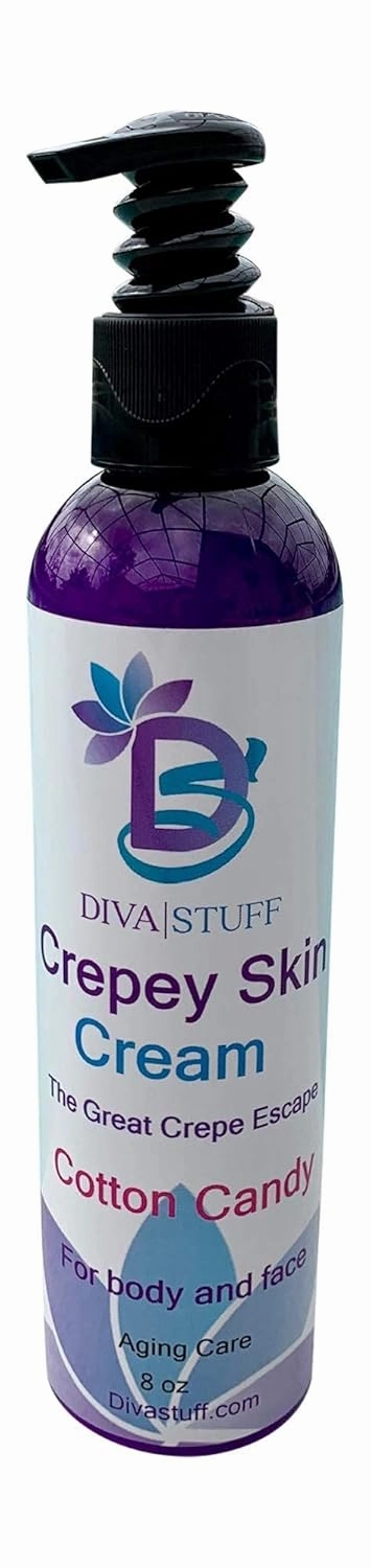 Diva Stuff Crepey Skin Body & Face Cream with Hyaluronic Acid, Alpha Hydroxy and more for Dry & Damaged Skin, 8oz - Cotton Candy (Made in the USA)
