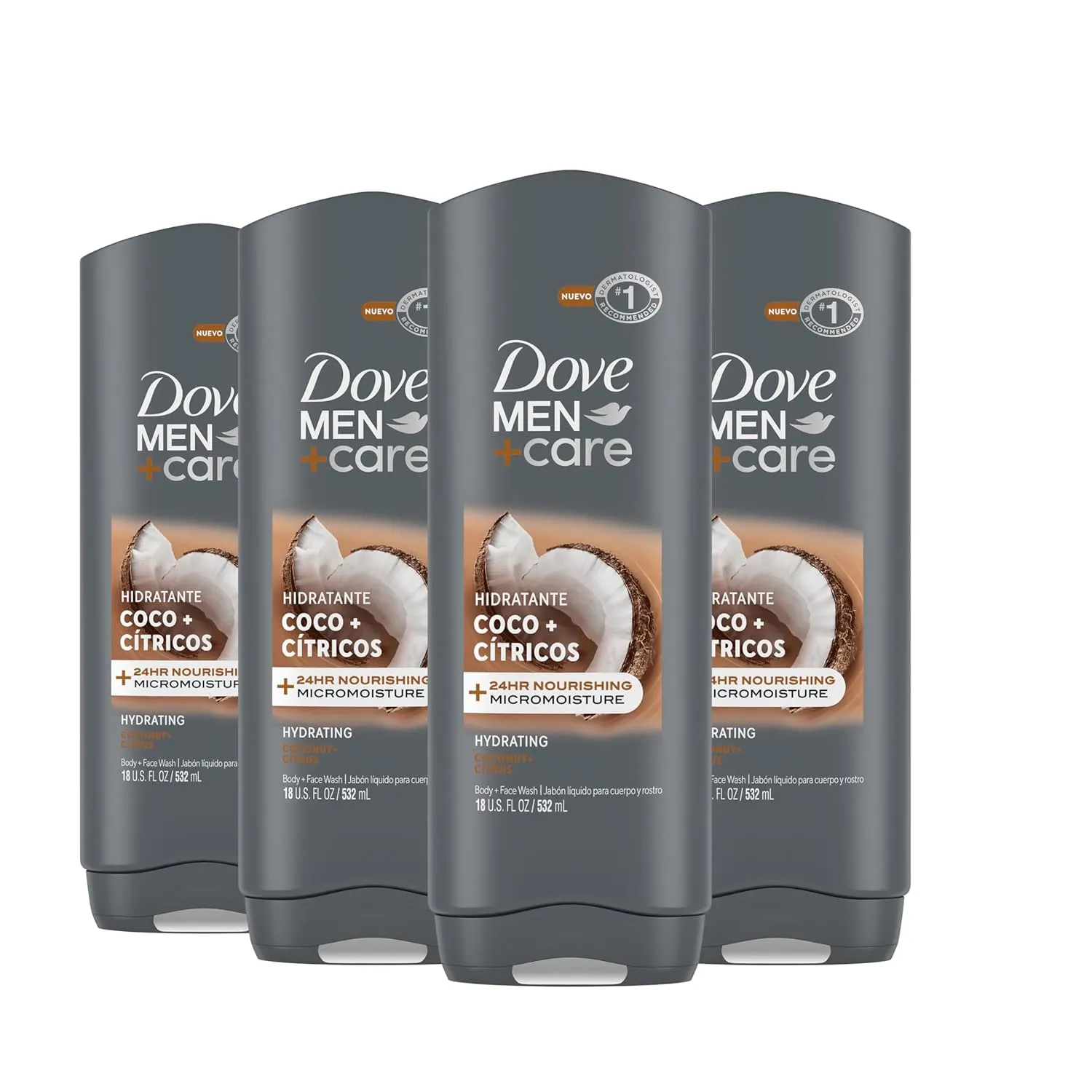 DOVE MEN   CARE Hidratante Coco   Cítricos Body and Face Wash 4 Count for Hydrated Skin Coconut