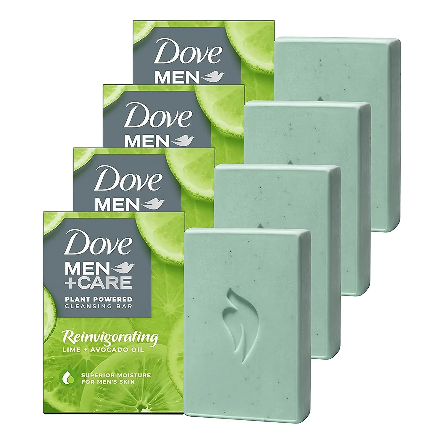DOVE MEN   CARE Plant-Powered Natural Essential Oil Bar Soap Reinvigorating Lime   Avocado Oil to Clean and Hydrate Mens Skin 4-in-1 Bar Soap for Men's Body, Hair, Face and Shave. 5 oz, 4 Count