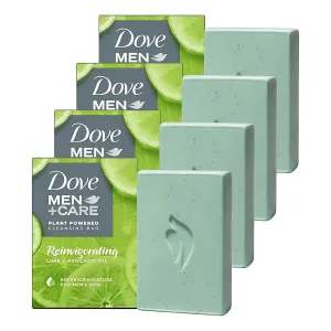 DOVE MEN   CARE Plant-Powered Natural Essential Oil Bar Soap Reinvigorating Lime   Avocado Oil to Clean and Hydrate Mens Skin 4-in-1 Bar Soap for Men's Body, Hair, Face and Shave. 5 oz, 4 Count