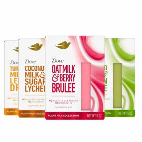 Dove - Plant Milk Cleansing Bar Soap Variety Pack 4 Count for Moisturized Skin, with 100% Gentle Cleansers, Sulfate Cleansers, or Parabens   98% Biodegradable Formula