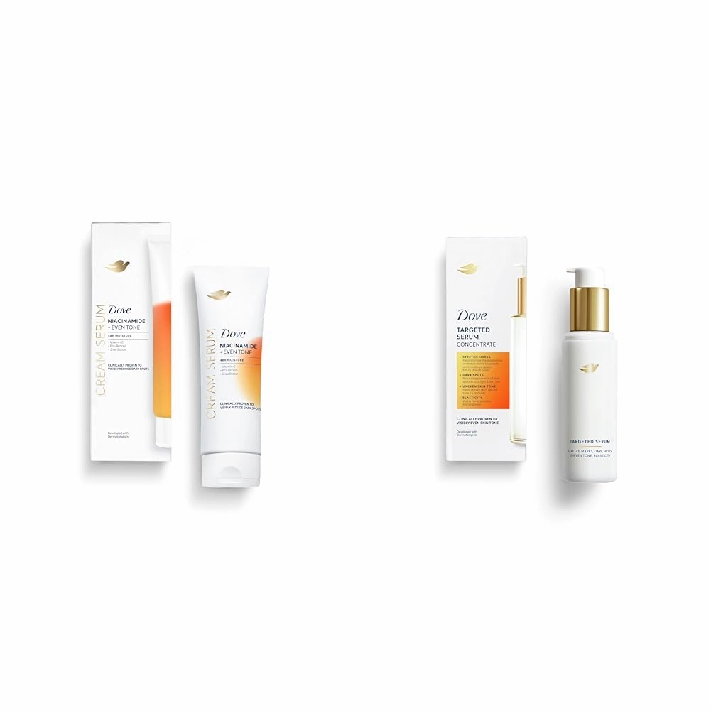 Dove Body Cream Serum with Niacinamide, Vitamin C, Pro-Retinol and Shea Butter 8oz Targeted Serum with Tone Balance Complex, Niacinamide, Collagen Peptides 3.2 oz
