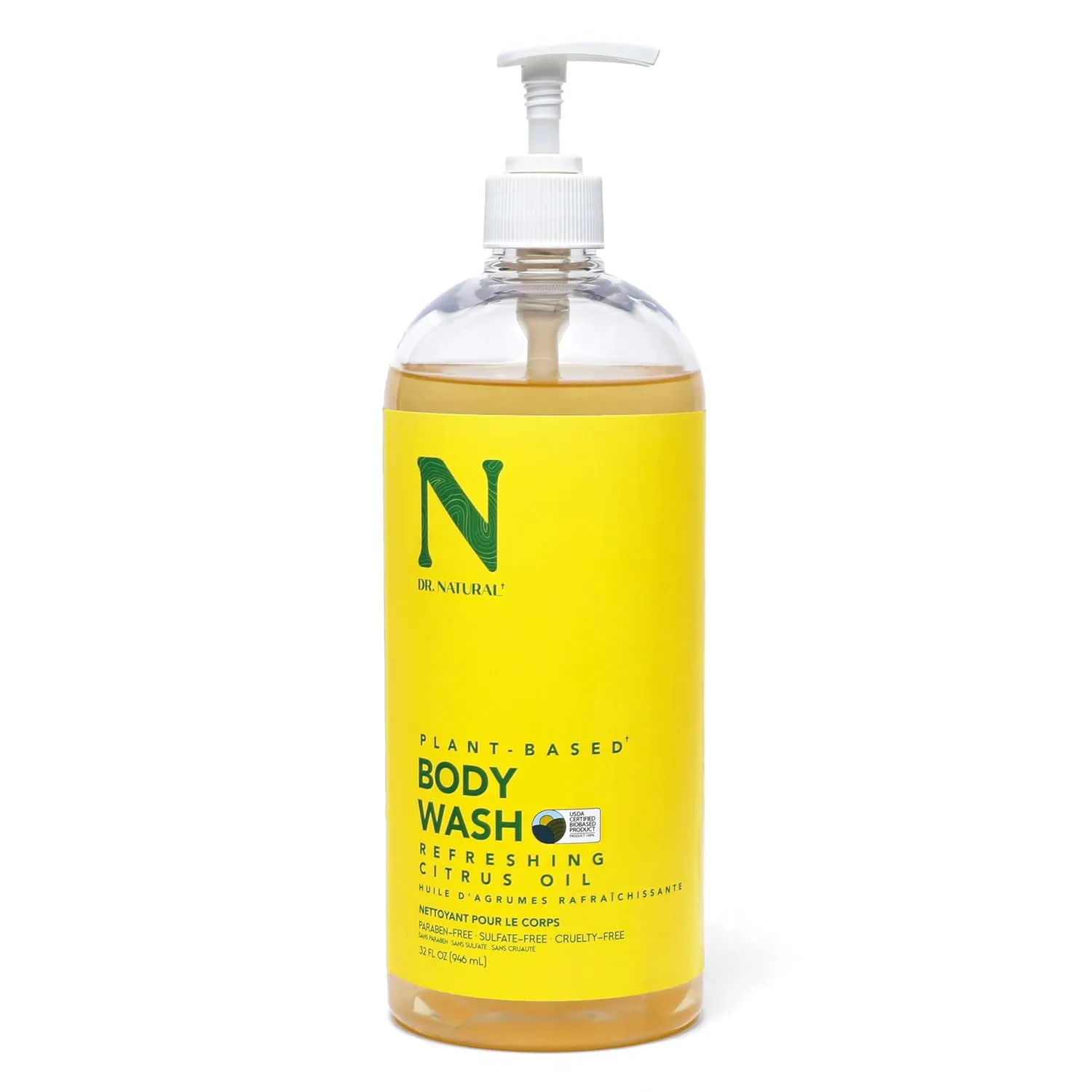 Dr. Natural Refreshing Citrus Oil Body Wash - Dry Skin Moisturizing Natural Body Wash with Shea Butter and Coconut Oil - For Family and Pets - 32 oz