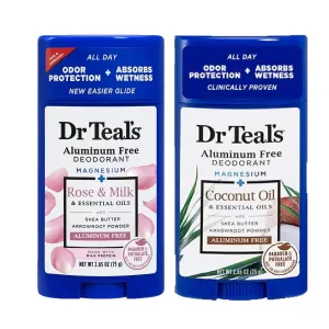 Dr. Teals Deodorant Variety Gift Set (2 Pack, 2.65oz Ea.) - Rose & Milk, & Coconut Oil - Essential Oils, Shea Butter & Magnesium Help Absorb Moisture & Keep Skin Clean & Healthy