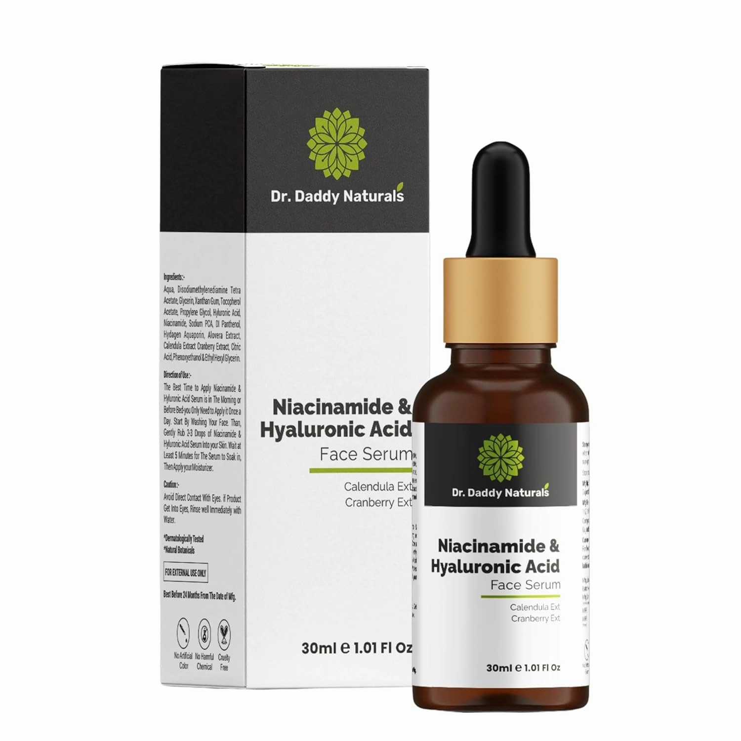 Dr. Daddy Naturals Niacinamide & Hyluronic Acid Face Serum With B5 | Hydrates, Reduces Pores, Evens Tone, Brightens | For Men & Women | Fragrance Free | 30 ML