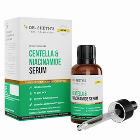 Dr. Sheth's Centella & Niacinamide Face Serum | Helps Reduces Acne & Scars | Controls Sebum & Soothes Redness | Unisex Formula for All Skin Types | 1.01 Fl Oz/30 ml