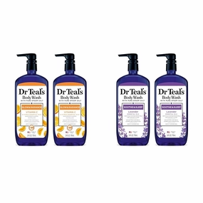 Dr Teal's Body Wash Bundle with Pure Epsom Salt, Glow & Radiance with Vitamin C & Citrus Essential Oils, 24oz (Pack of 2) and Soothe & Sleep with Lavender, 24 fl oz (Pack of 2)