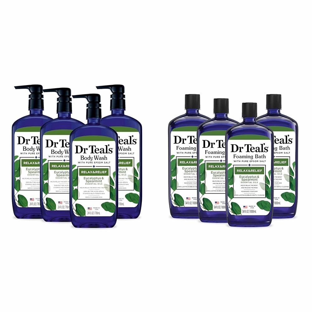 Dr Teal's Body Wash with Pure Epsom Salt, Relax & Relief with Eucalyptus & Spearmint & Foaming Bath with Pure Epsom Salt, Relax & Relief with Eucalyptus & Spearmint