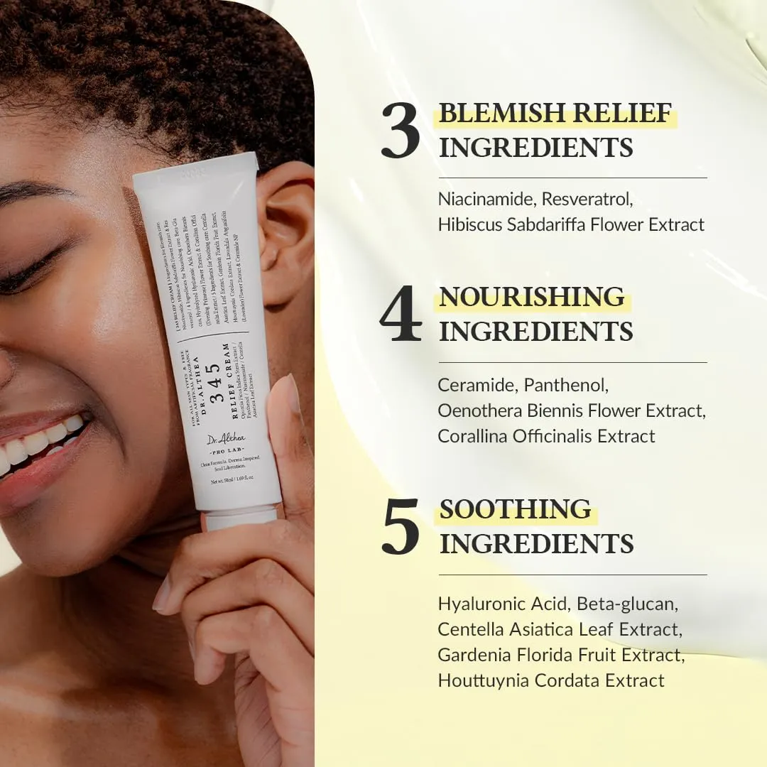 Dr.Althea 345 Relief Cream | Daily Face Moisturizer | Blemish Relief Care | Soothing Recovery & Moisture with Niacinamide, Panthenol | Korean Vegan Skin Care for All Skin Types | 1.7 Fl Oz (Pack of 1)