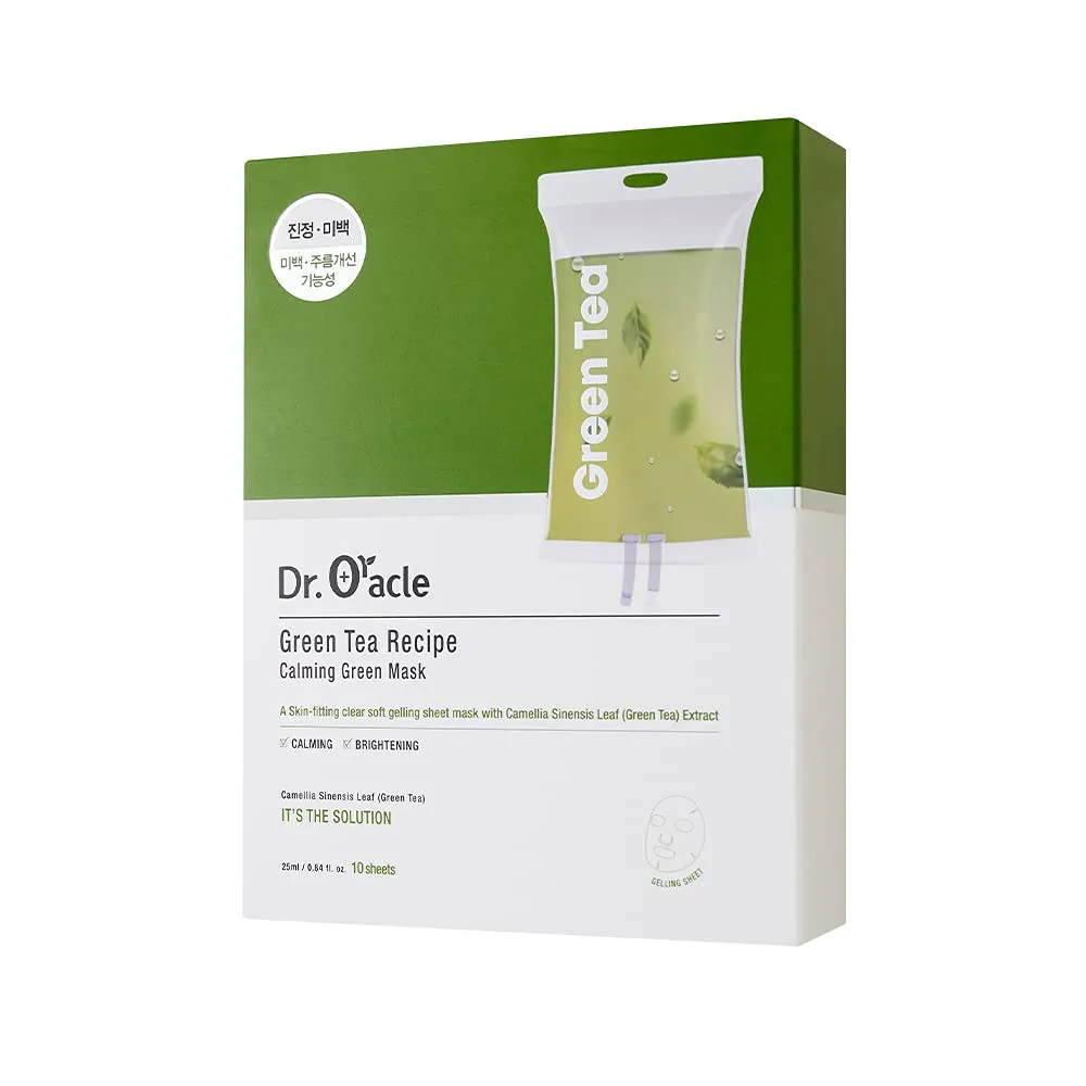 DR.ORACLE Green Tea Recipe Calming Green Mask, Camellia Sinensis Leaf, Special K-Beauty Face Care, 250ml (8.4 fl. oz.), 1 box - 10 sheets