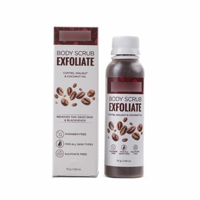 E.xf.oliate Coffee Scrub for Face & Body, Blackhead Remover, De Tan Removal Ayurveda, Dirt Removal from Neck, Knees, Elbows, Arms 75 g (Pack of 1)