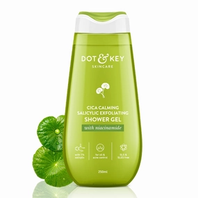 eartheasy. Det,Kiy Cica & 1% Salicylic Daily Exfoliating Shower Gel/Niacinamide Infused/Body Wash for Oil Control/Reduces Body Acne & Smoothes Irritation/Clean, Acne Free Skin / (250ml)