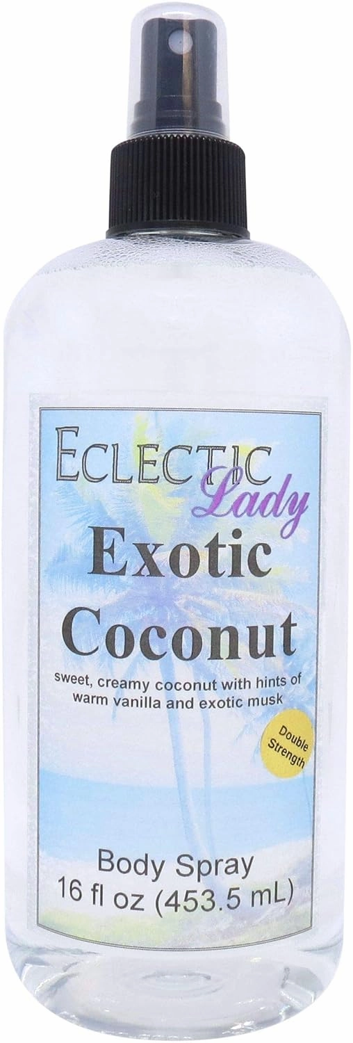 Eclectic Lady Exotic Coconut Body Spray, Double Strength, 16 ounces, Body Mist for Women with Clean, Light & Gentle Fragrance, Cologne with Soft, Subtle Aroma For Daily Use
