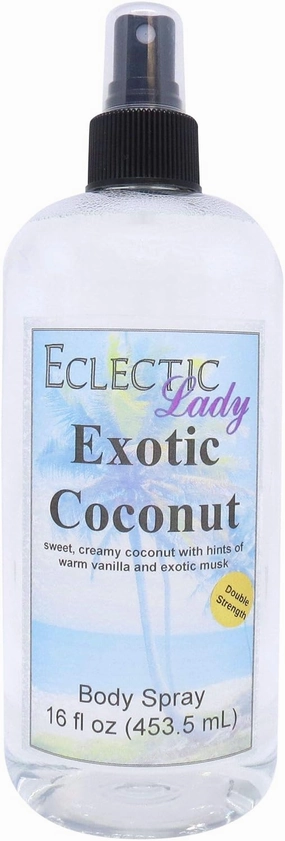 Eclectic Lady Exotic Coconut Body Spray, Double Strength, 16 ounces, Body Mist for Women with Clean, Light & Gentle Fragrance, Cologne with Soft, Subtle Aroma For Daily Use