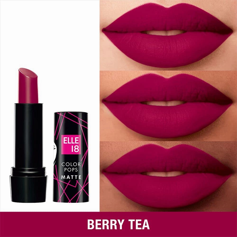 Elle 18 Matte, Glossy Finish Nail Pops Color 161, 5 Ml & Elle 8 Lipstick Berry Tea (Matte)