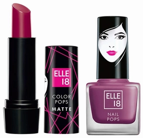 Elle 18 Matte, Glossy Finish Nail Pops Color 161, 5 Ml & Elle 8 Lipstick Berry Tea (Matte)