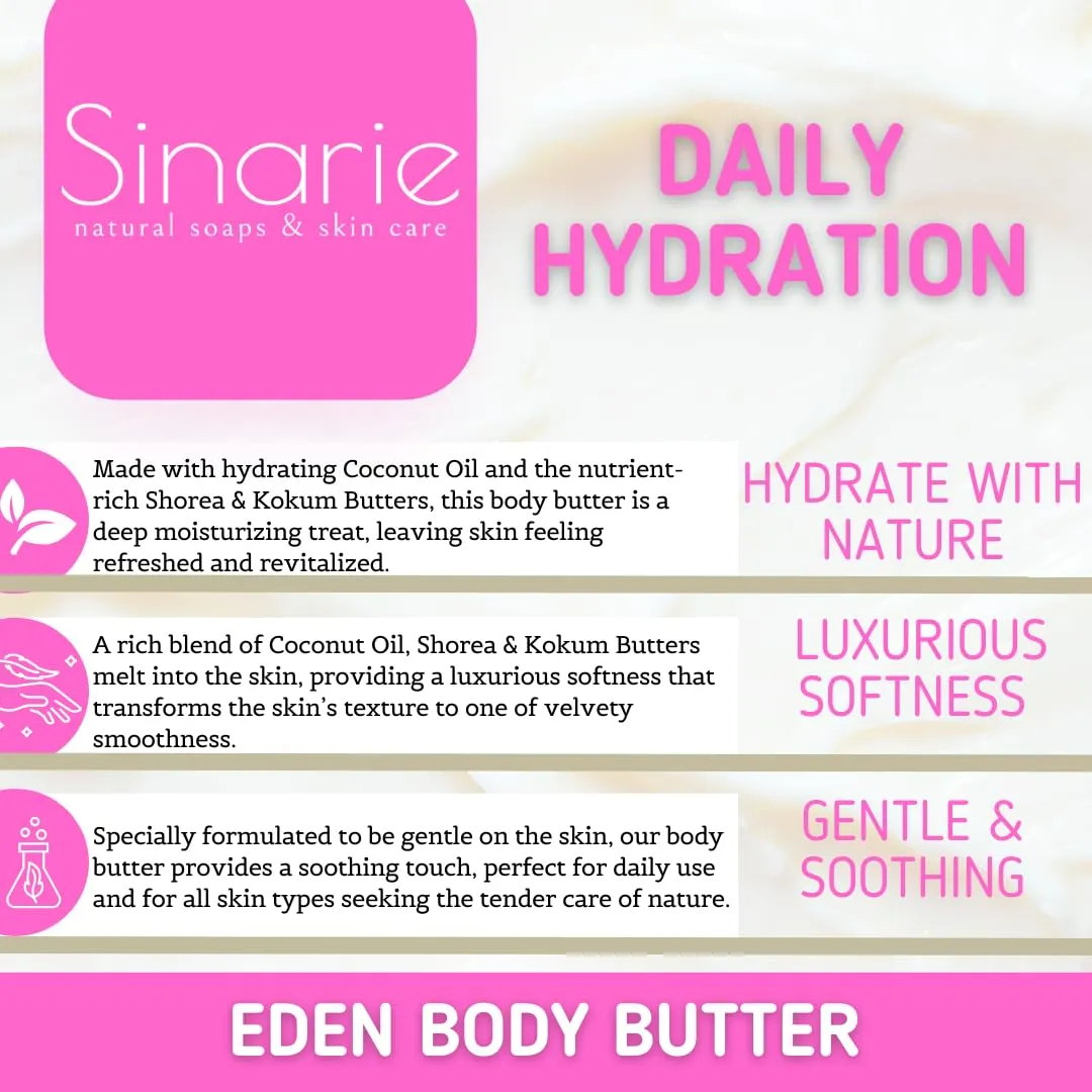 Emulsified Body Butter - Luxurious Moisturizing Lotion with Shorea, Squalane, Coconut Oil & Kokum Butter, 4 oz (4 oz., Eden - Fruity & Tropical)